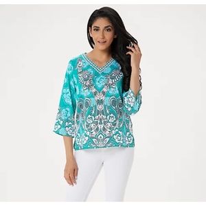 Bob Mackie Women’s Whimsical Phoenix Print Woven Top
